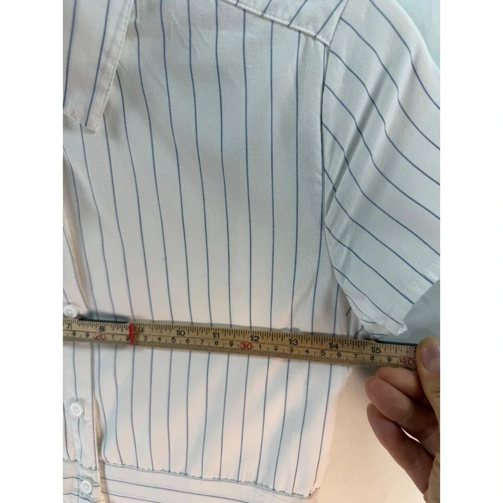 Abercrombie Kids White Blue Striped Short Sleeve Button Front Shirt Dress 13/14